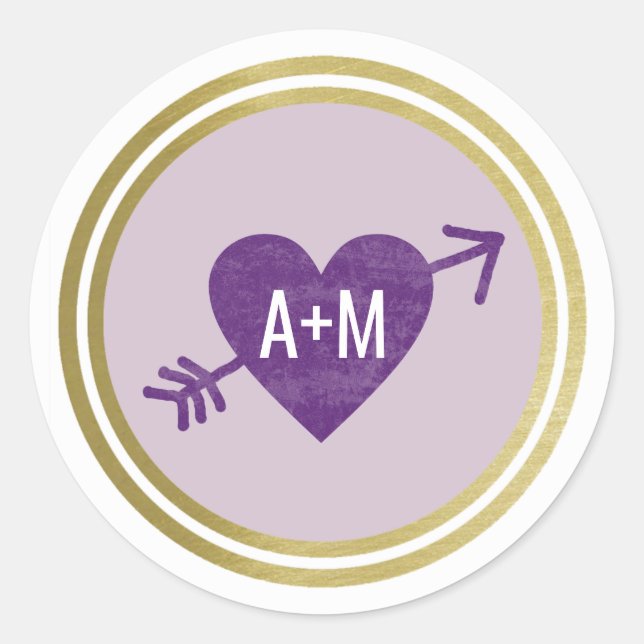 initials on pink love heart vertical wedding  classic round sticker (Front)