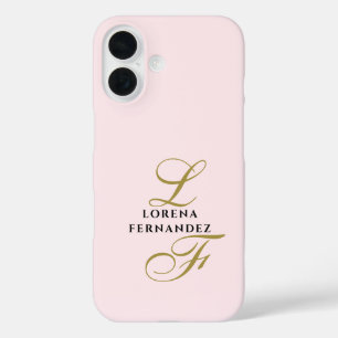 Initials Pastel Pink Minimalist Gold Calligraphy  iPhone 16 Case