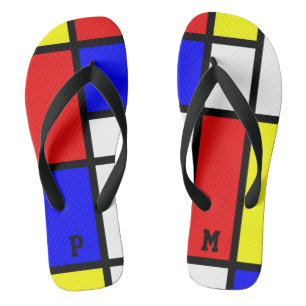 Initials Piet Mondrian Style Modern Art Pattern Thongs