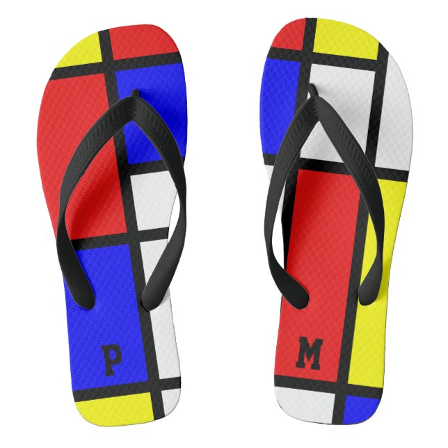 Initials Piet Mondrian Style Modern Art Pattern Thongs (Footbed)