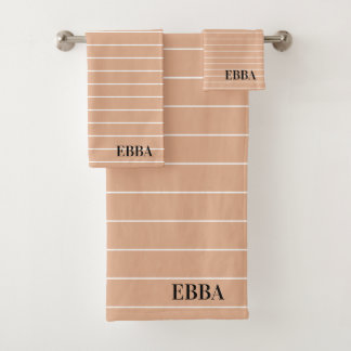 Initials pretty earty background white stripes bath towel set