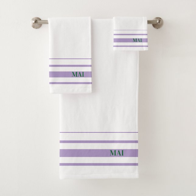 Initials pretty purple stripes minimalist White Bath Towel Set (Insitu)