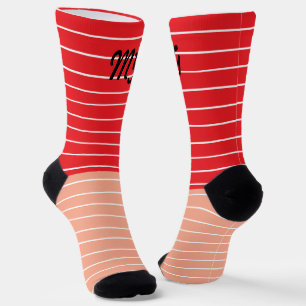 Initials Pretty stripes two tones pink red Elegant Socks
