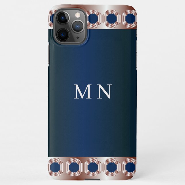 Initials Rose Gold Navy Blue Minimal Geometric iPhone Case (Back)