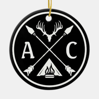 Initials Rustic Adventure Round Emblem Ceramic Ornament