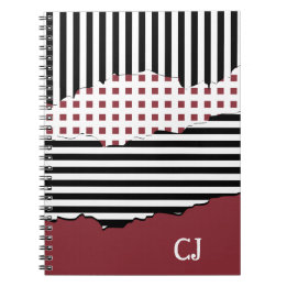 Initials Stripes Net Layered Black, White & Red Notebook