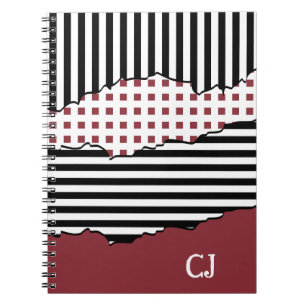Initials Stripes Net Layered Black, White & Red  Notebook