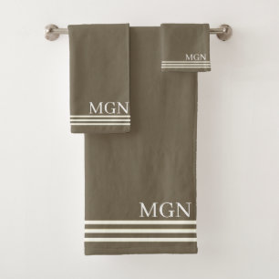 Initials Trendy chocolate brown background modern Bath Towel Set