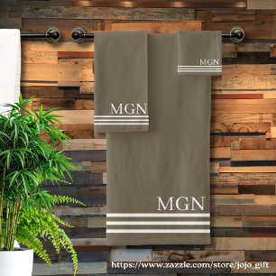 Initials Trendy chocolate brown background modern Bath Towel Set