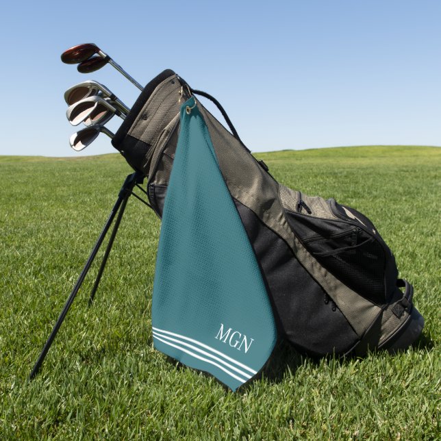Initials Trendy solig navy blue with stripes Golf Towel (Green)