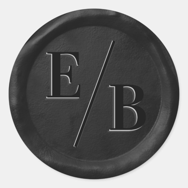 Initials Wedding Black Wax Seal Envelope Stickers (Front)