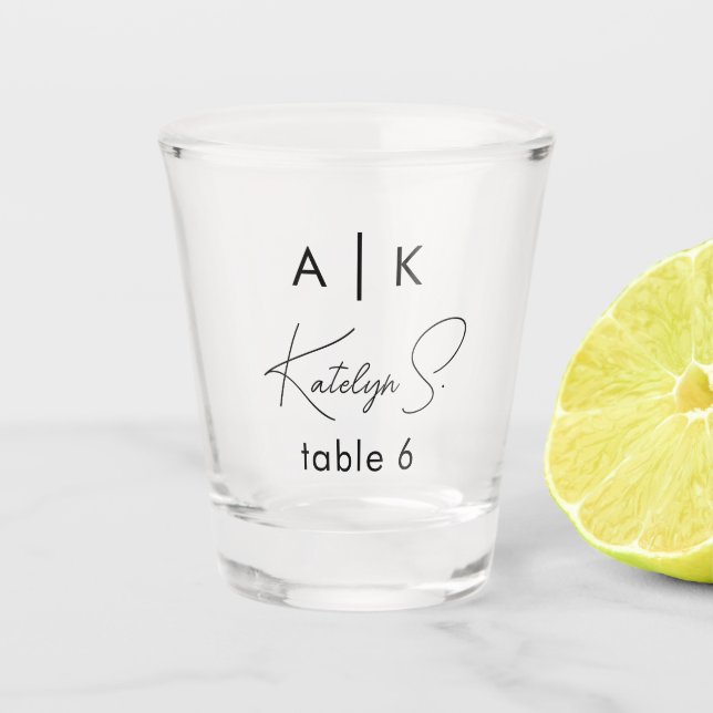 Initials Wedding Shot Glass Favour | Table Numbers (Front)