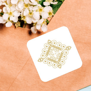 Initials White & Gold Sophisticated Swirly Square Sticker