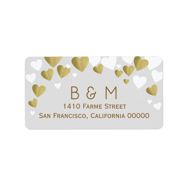 initials with faux gold love hearts, couple label (Front)