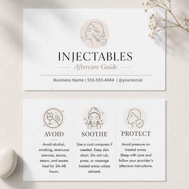 Injectables Beige Minimalist Aftercare Guide (Premium med spa client aftercare card)
