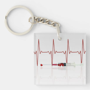 Injection with Red Hearts Key Ring