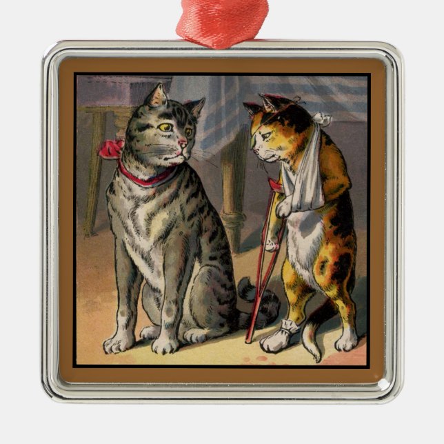 Injured Cat on Crutches Metal Ornament (Front)
