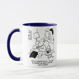 Injury with a bottle-opener. Funny Joke on a Mug