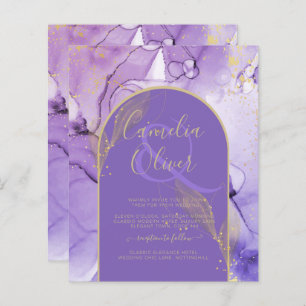 Ink Abstract PURPLE GOLD Lavender Wedding INVITE