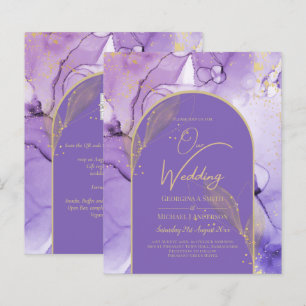 Ink Abstract PURPLE GOLD Lavender Wedding INVITE