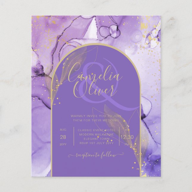 Ink Abstract PURPLE GOLD Lavender Wedding INVITE Flyer (Front)