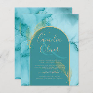 INK Abstract Turquoise Teal Gold Wedding INVITE