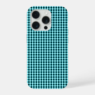 Ink and Aqua Geometry :Checked Aqua and Black, iPhone 15 Pro Case