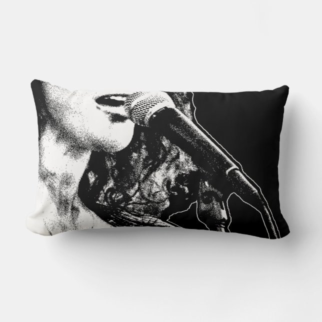 Ink and Echoes: Black and White Graphic Lumbar Cushion (Front)