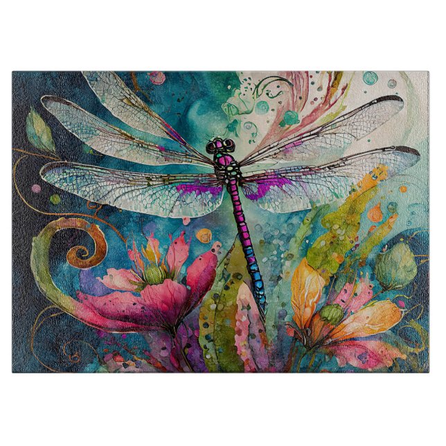 Ink and Pen Watercolor Dragonfly  Cutting Board (Front)