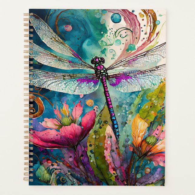Ink and Pen Watercolor Dragonfly Planner (Front)