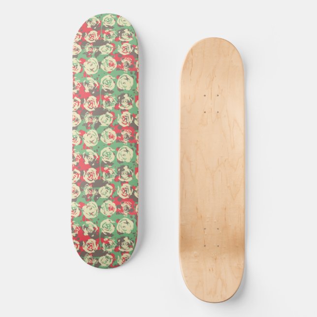 Ink and Roses Harmony - Seamless Pattern Skateboard (Front)