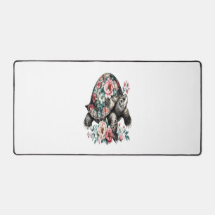 Ink and Wash Turtle with Floral Shell. Desk Mat