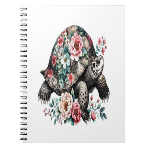 Ink and Wash Turtle with Floral Shell. Notebook