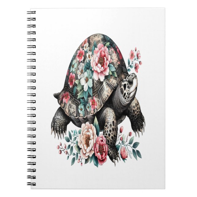 Ink and Wash Turtle with Floral Shell. Notebook (Front)