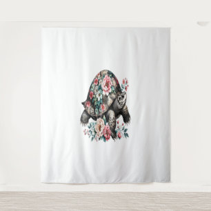 Ink and Wash Turtle with Floral Shell. Tapestry