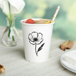 Ink Anemone Minimalist Flower Brushstroke Art on  Paper Cups