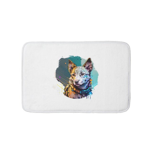 Ink Art Style Dog Portrait Bath Mat (Front)