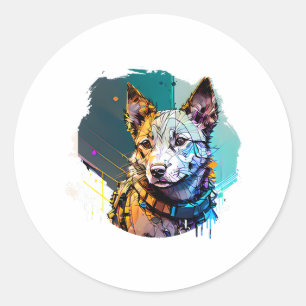 Ink Art Style Dog Portrait Classic Round Sticker
