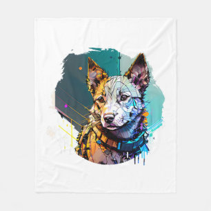 Ink Art Style Dog Portrait Fleece Blanket