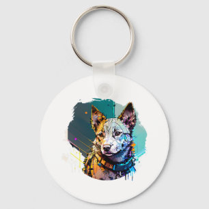 Ink Art Style Dog Portrait Key Ring