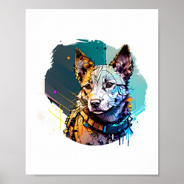 Ink Art Style Dog Portrait Poster (Front)