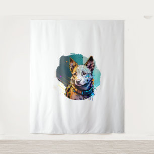 Ink Art Style Dog Portrait Tapestry
