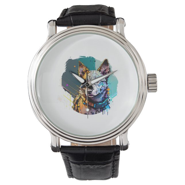 Ink Art Style Dog Portrait Watch (Front)