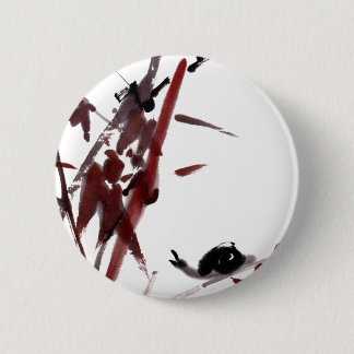 Ink art with snail and red bamboo 6 cm round badge