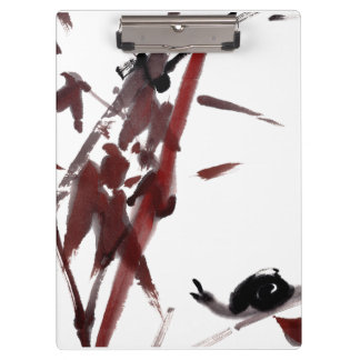 Ink art with snail and red bamboo clipboard