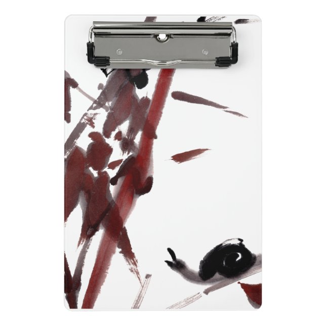 Ink art with snail and red bamboo mini clipboard (Front)