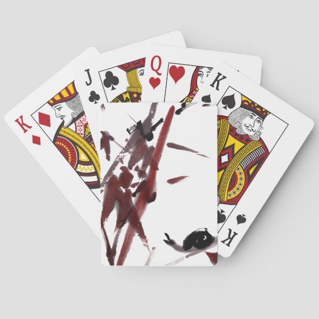 Ink art with snail and red bamboo playing cards (Back)
