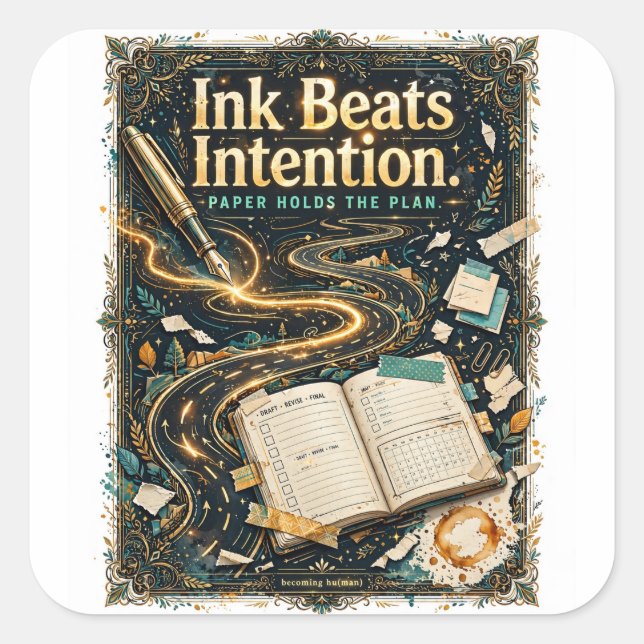 "Ink Beats Intention" Planner Tee Square Sticker (Front)