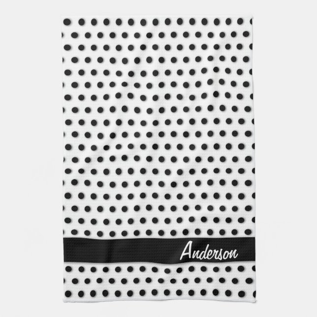 Ink Black Polkadot Pattern Tea Towel (Vertical)