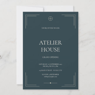 Ink Blue Ivory Editorial Business Grand Opening Invitation